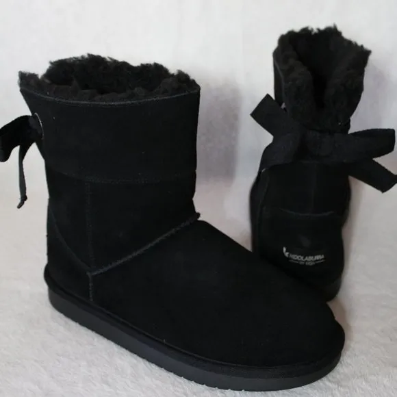 NEW GIRL'S UGG KOOLABURRA BLACK‎ SHORT BOW BOOTS 2