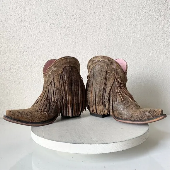 NEW Junk Gypsy SPITFIRE Lane Boots Womens Cowboy Bootie 5 Brown Fringe Cowgirl