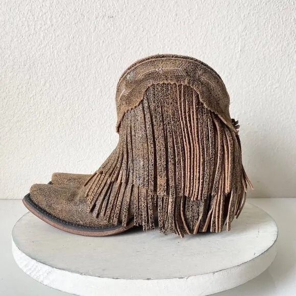 NEW Junk Gypsy SPITFIRE Lane Boots Womens Cowboy Bootie 5 Brown Fringe Cowgirl
