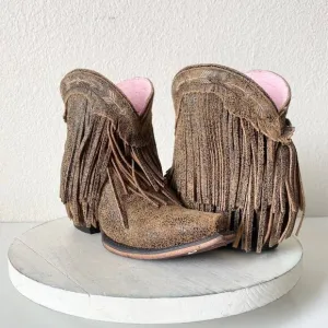 NEW Junk Gypsy SPITFIRE Lane Boots Womens Cowboy Bootie 5 Brown Fringe Cowgirl