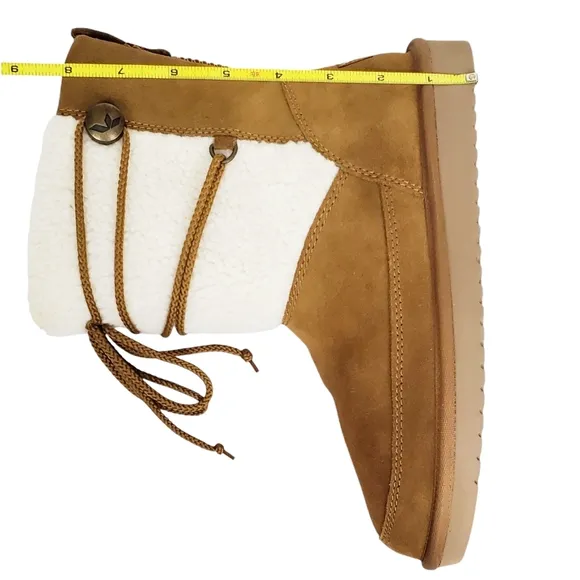 New Koolaburra Ugg michon short boots chesnut suede faux fur pull on lace winter