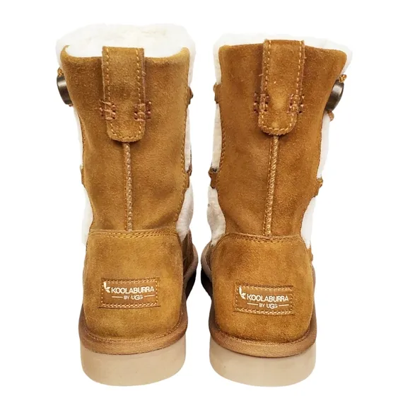 New Koolaburra Ugg michon short boots chesnut suede faux fur pull on lace winter