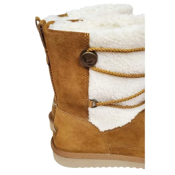 New Koolaburra Ugg michon short boots chesnut suede faux fur pull on lace winter