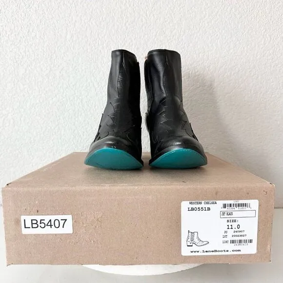 NEW Lane CHELSEA Short Womens Cowboy Boots 11 Western Black Leather Ankle Bootie