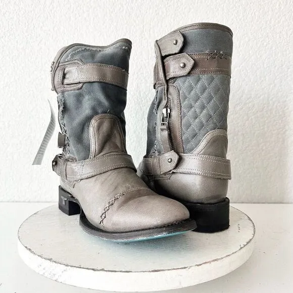 NEW Lane DUSTOFF Gray Boots Womens Size 9 Leather Western Cowboy Military Moto