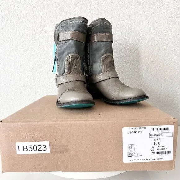 NEW Lane DUSTOFF Gray Cowboy Boots Womens Size 9 Western Leather Military Moto