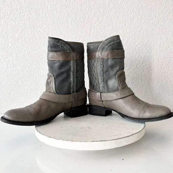 NEW Lane DUSTOFF Gray Cowboy Boots Womens Size 9 Western Leather Military Moto