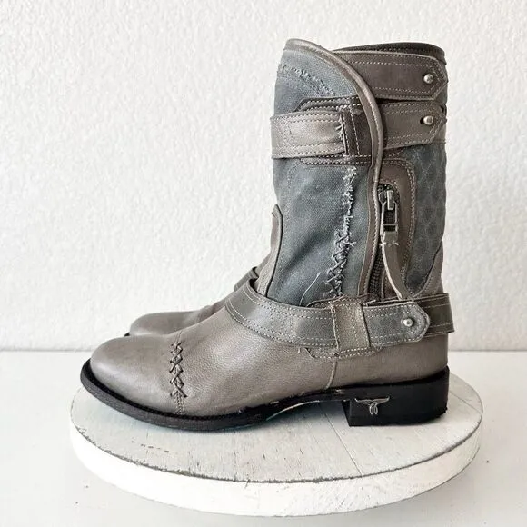 NEW Lane DUSTOFF Womens Boots Size 7.5 Gray Leather Western Cowboy Moto Military