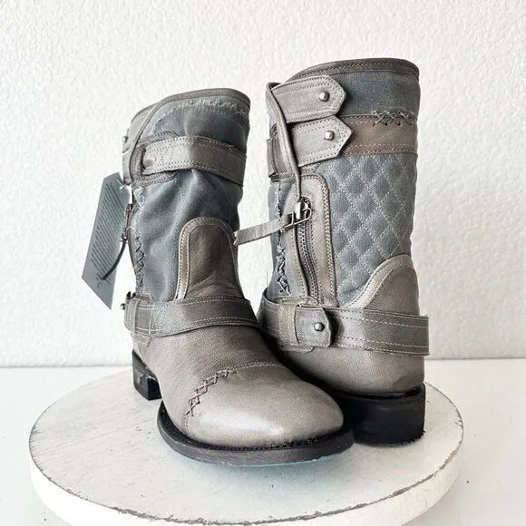 NEW Lane DUSTOFF Womens Boots Size 7.5 Gray Leather Western Cowboy Moto Military
