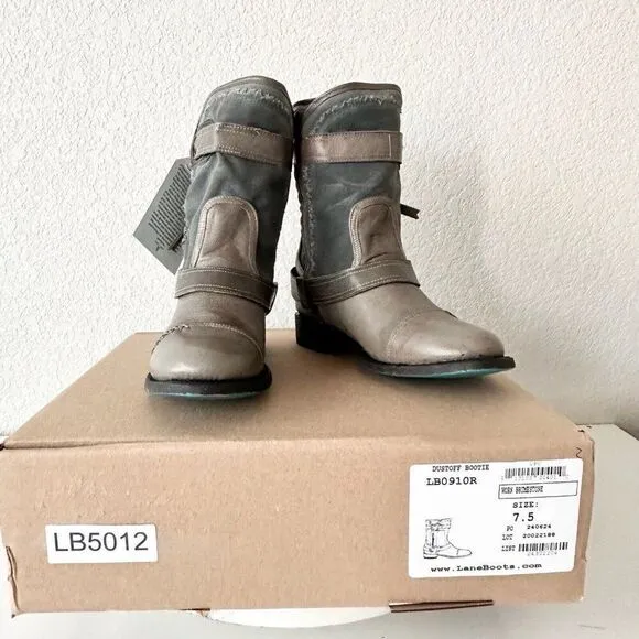 NEW Lane DUSTOFF Womens Boots Size 7.5 Gray Leather Western Cowboy Moto Military