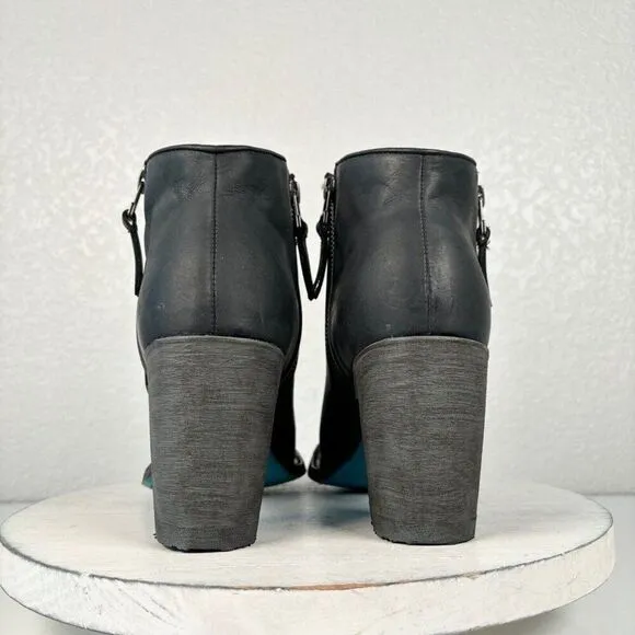 New Lane CHARLIE Womens Cowboy Bootie 8.5 Black Leather Western Cowgirl Boots