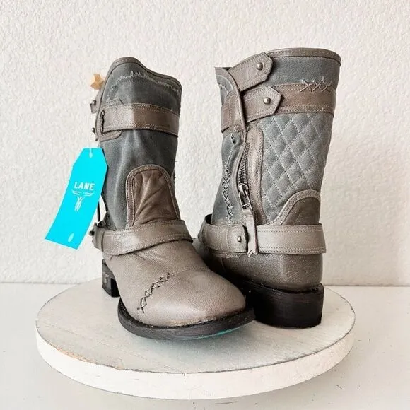 NEW Lane DUSTOFF Womens Cowboy Boots 7 Gray Leather Western Cowgirl Moto Short