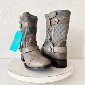 NEW Lane DUSTOFF Womens Cowboy Boots 7 Gray Leather Western Cowgirl Moto Short