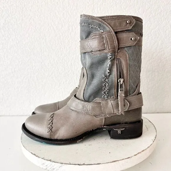 NEW Lane DUSTOFF Womens Cowboy Boots 7 Gray Leather Western Cowgirl Moto Short