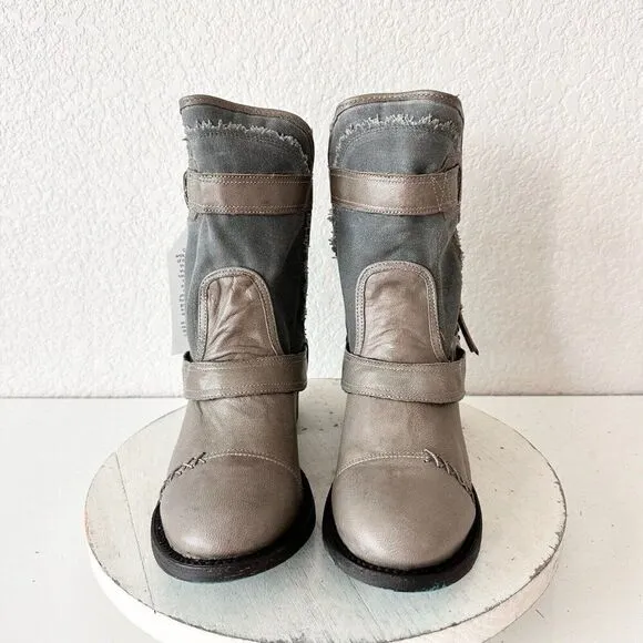 NEW Lane DUSTOFF Womens Cowboy Boots 7 Gray Leather Western Cowgirl Moto Short