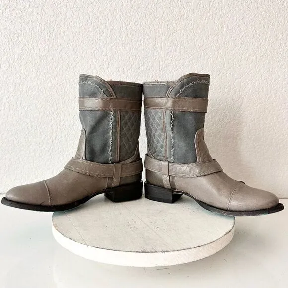 NEW Lane DUSTOFF Womens Cowboy Boots 7 Gray Leather Western Cowgirl Moto Short