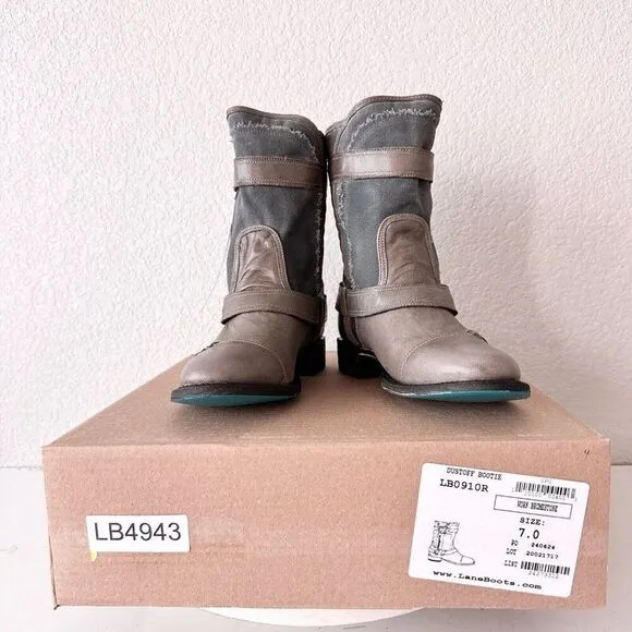NEW Lane DUSTOFF Womens Cowboy Boots 7 Gray Leather Western Cowgirl Moto Short