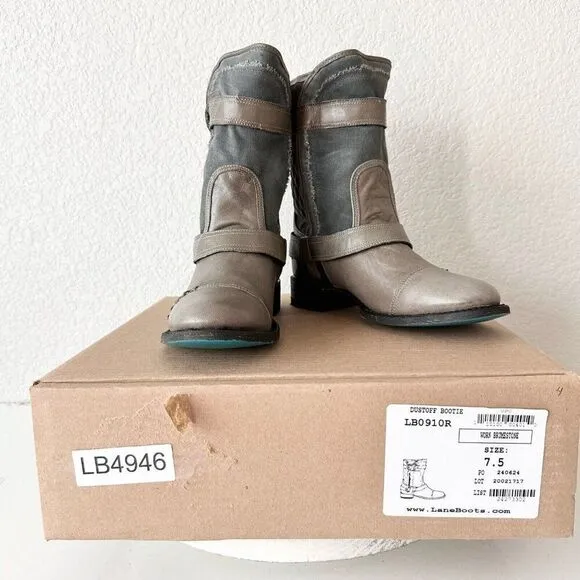 NEW Lane DUSTOFF Womens Cowboy Boots 7.5 Gray Leather Western Cowgirl Moto Short