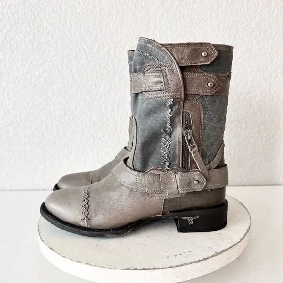 NEW Lane DUSTOFF Womens Cowboy Boots 7.5 Gray Leather Western Cowgirl Moto Short