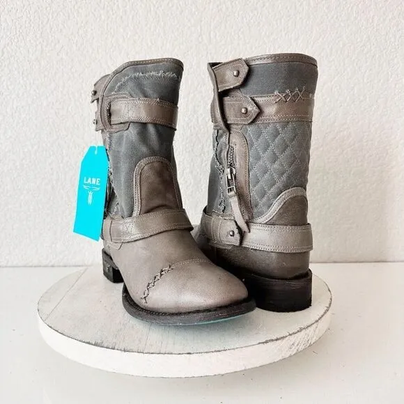 NEW Lane DUSTOFF Womens Cowboy Boots 7.5 Gray Leather Western Cowgirl Moto Short