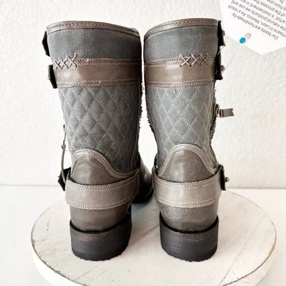 NEW Lane DUSTOFF Womens Cowboy Boots 7.5 Gray Leather Western Cowgirl Moto Short