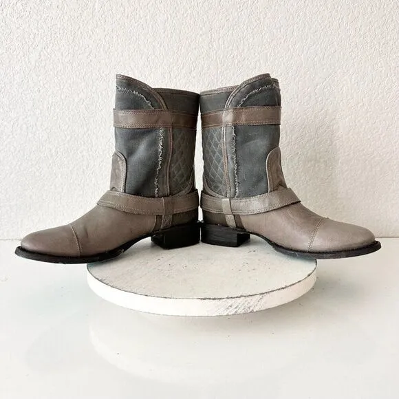NEW Lane DUSTOFF Womens Cowboy Boots 7.5 Gray Leather Western Cowgirl Moto Short