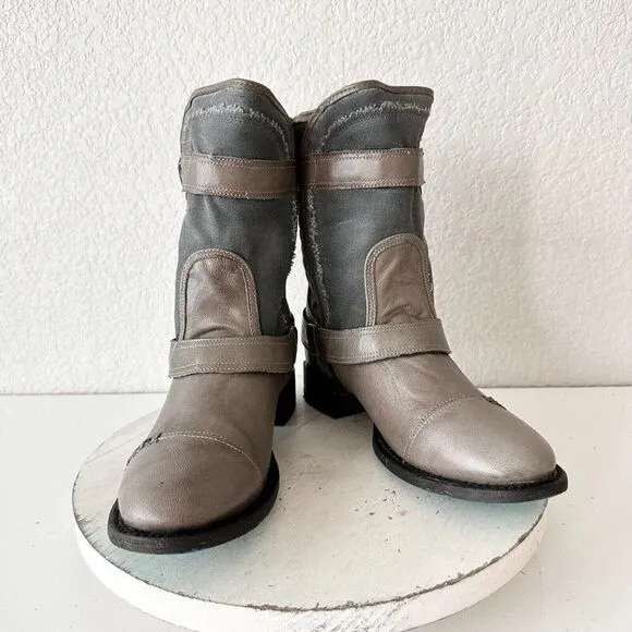 NEW Lane DUSTOFF Womens Cowboy Boots 7.5 Gray Leather Western Cowgirl Moto Short