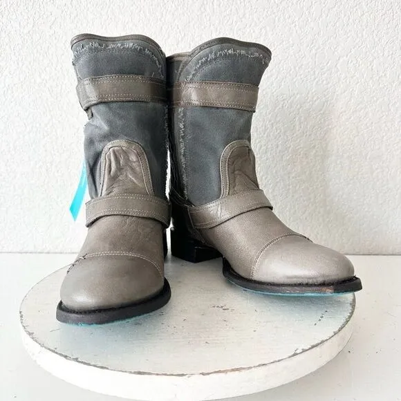 NEW Lane DUSTOFF Womens Cowboy Boots 8.5 Gray Leather Cowgirl Moto Short Western
