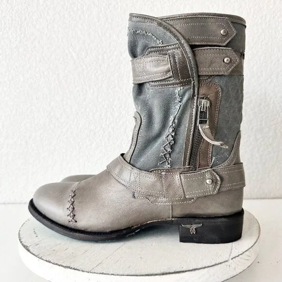 NEW Lane DUSTOFF Womens Cowboy Boots 8.5 Gray Leather Cowgirl Moto Short Western