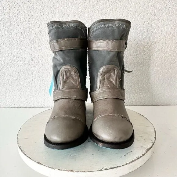 NEW Lane DUSTOFF Womens Cowboy Boots 8.5 Gray Leather Cowgirl Moto Short Western