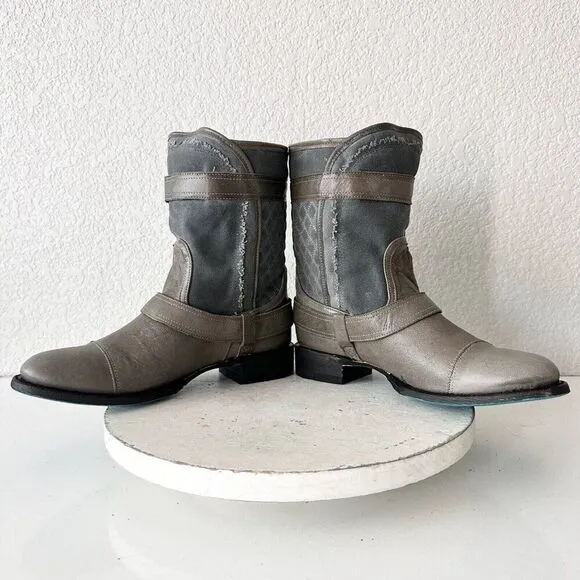 NEW Lane DUSTOFF Womens Cowboy Boots 8.5 Gray Leather Cowgirl Moto Short Western