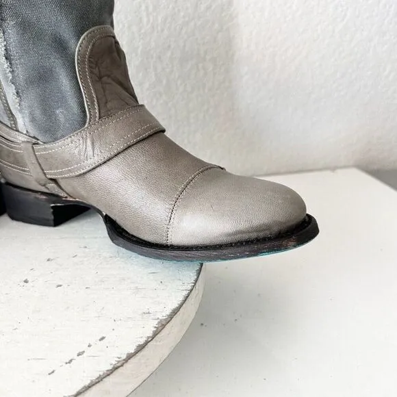 NEW Lane DUSTOFF Womens Cowboy Boots 8.5 Gray Leather Cowgirl Moto Short Western