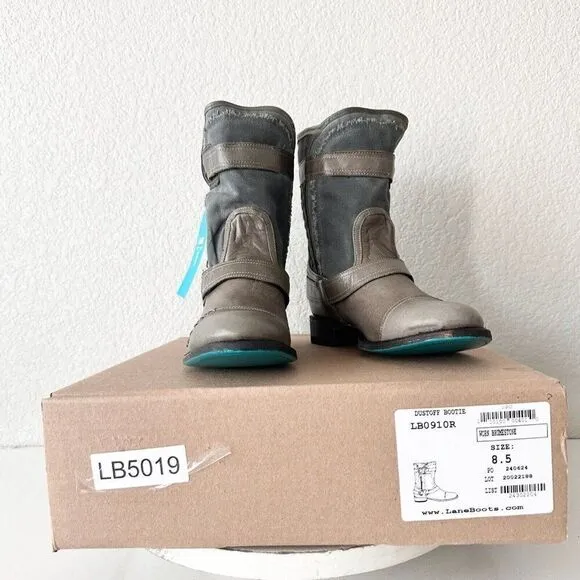 NEW Lane DUSTOFF Womens Cowboy Boots 8.5 Gray Leather Cowgirl Moto Short Western