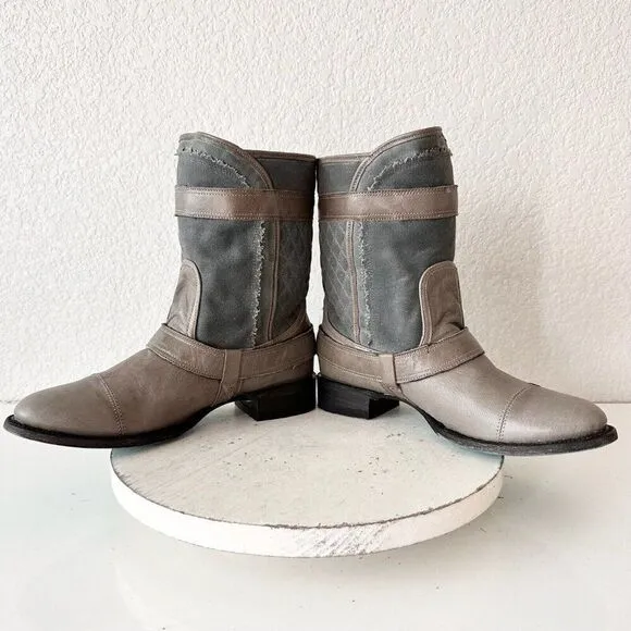 NEW Lane DUSTOFF Womens Cowboy Boots 8.5 Gray Leather Western Cowgirl Moto Short