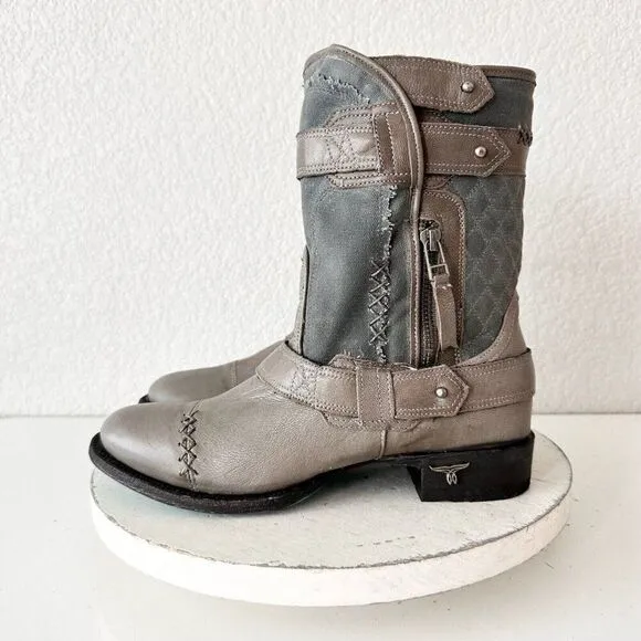 NEW Lane DUSTOFF Womens Cowboy Boots 8.5 Gray Leather Western Cowgirl Moto Short