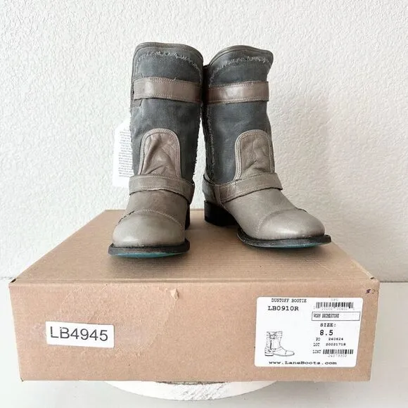 NEW Lane DUSTOFF Womens Cowboy Boots 8.5 Gray Leather Western Cowgirl Moto Short