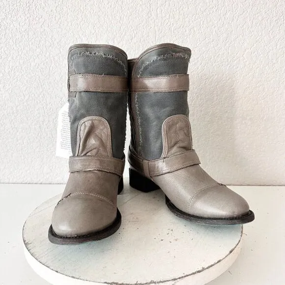NEW Lane DUSTOFF Womens Cowboy Boots 8.5 Gray Leather Western Cowgirl Moto Short