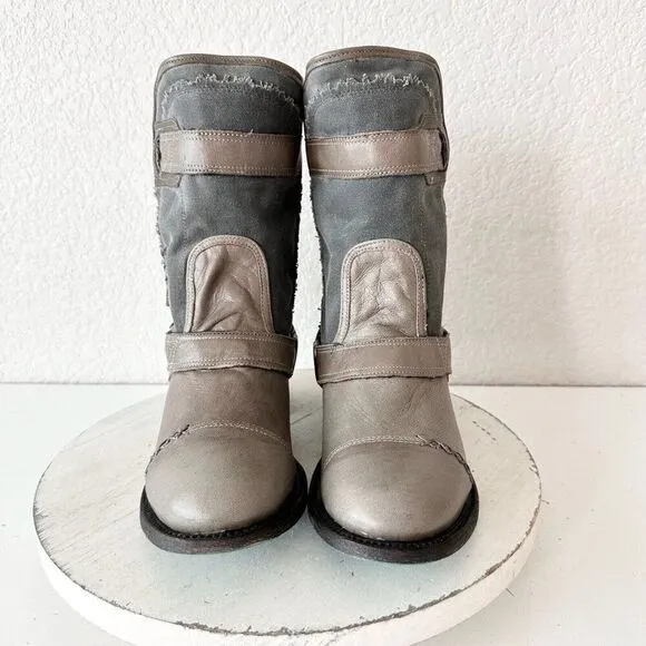 NEW Lane DUSTOFF Womens Cowboy Boots 8.5 Gray Leather Western Cowgirl Moto Short