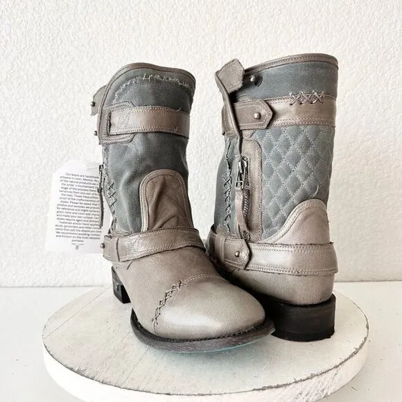 NEW Lane DUSTOFF Womens Cowboy Boots 8.5 Gray Leather Western Cowgirl Moto Short