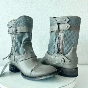 NEW Lane DUSTOFF Womens Cowboy Boots 8.5 Gray Leather Western Style Cowgirl
