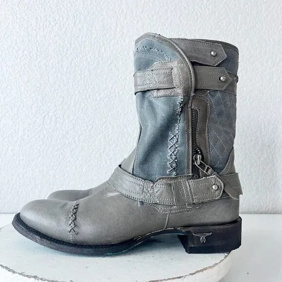 NEW Lane DUSTOFF Womens Cowboy Boots Size 8.5 Gray Leather Western Style Cowgirl