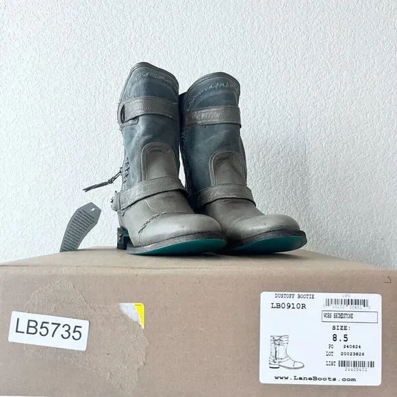 NEW Lane DUSTOFF Womens Cowboy Boots Size 8.5 Gray Leather Western Style Cowgirl
