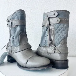 NEW Lane DUSTOFF Womens Cowboy Boots Size 8.5 Gray Leather Western Style Cowgirl