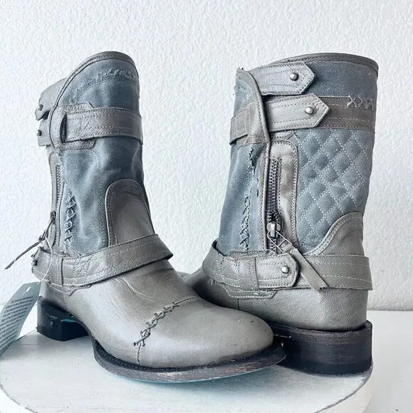 NEW Lane DUSTOFF Womens Cowboy Boots Size 8.5 Gray Leather Western Style Cowgirl