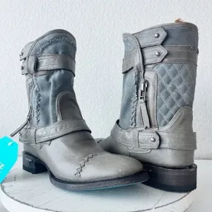 NEW Lane DUSTOFF Womens Cowboy Boots Sz 7.5 Gray Leather Western Cowgirl Bootie
