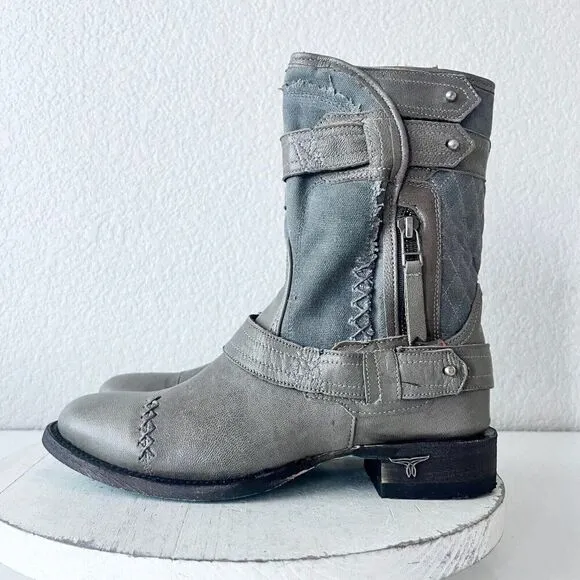 NEW Lane DUSTOFF Womens Cowboy Boots Sz 7.5 Gray Leather Western Cowgirl Bootie