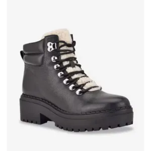 NEW Marc Fisher LTD Black Leather Nairy Hiking Boots, Sz 7M (JJ)