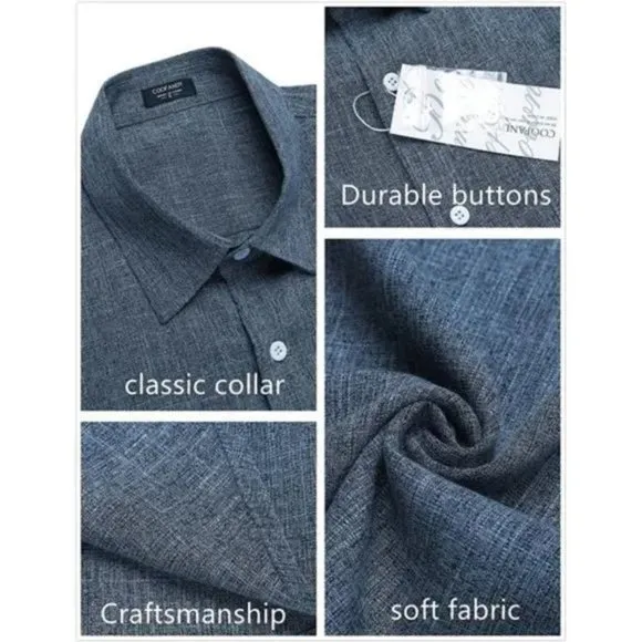𝅺New Men's Casual Linen Button Down Shirt Gray &amp; Blue
