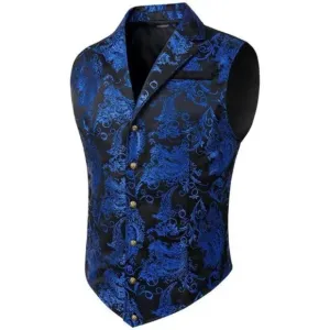 NEW 𝅺MENS Shiny Paisley Suit Vest Waistcoat Blue