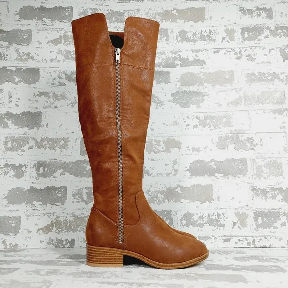 NEW MIA Carsyn Brown Faux  Leather Side Zip Tall Winter Casual Boots O72
